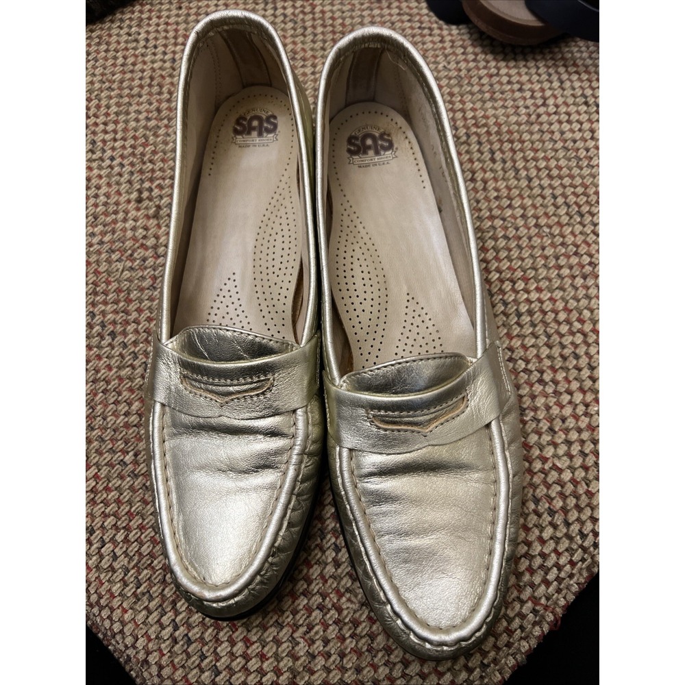S.A.S SAS Womens Comfort Shoes Slip on Gold Loafers Size 10.5